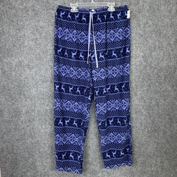 Unbranded Fleece PJ Lounge Pants Women Large Cozy Reindeer Pattern Blue - Picture 1 of 10